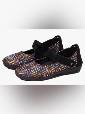 Arcopedico Cosmo MaryJane Washable Flat in Black & Multicolor Woven Upper 41(10)